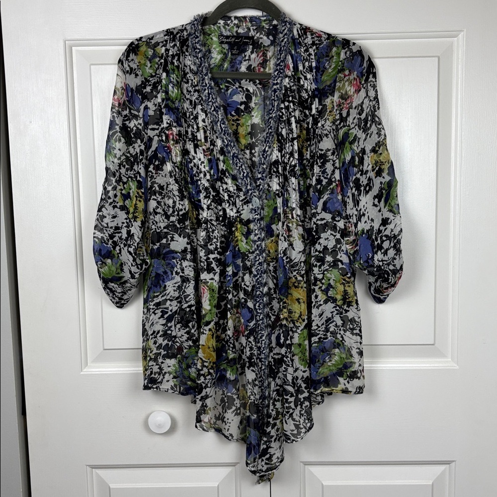 Elizabeth and James 100% Silk Floral Sheer Blouse - S